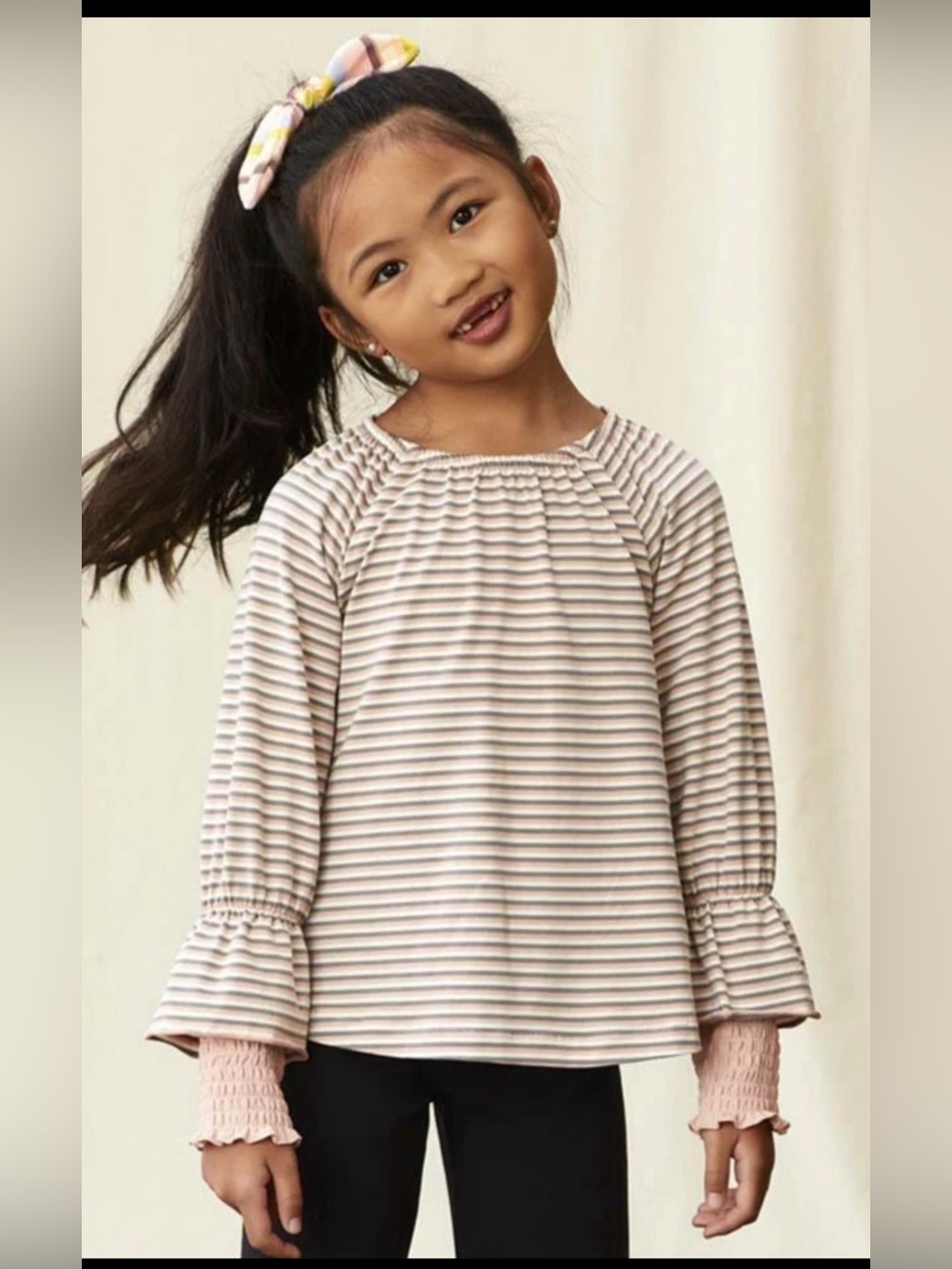 Matilda Jane Just Imagine Charlea Girls Multi-Stripe Top Smocked Cuffs 10